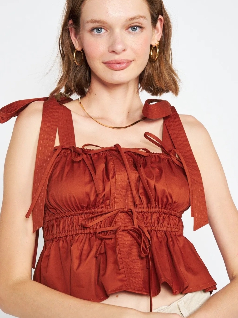 En Saison Rust Red Smocked Camisole Top